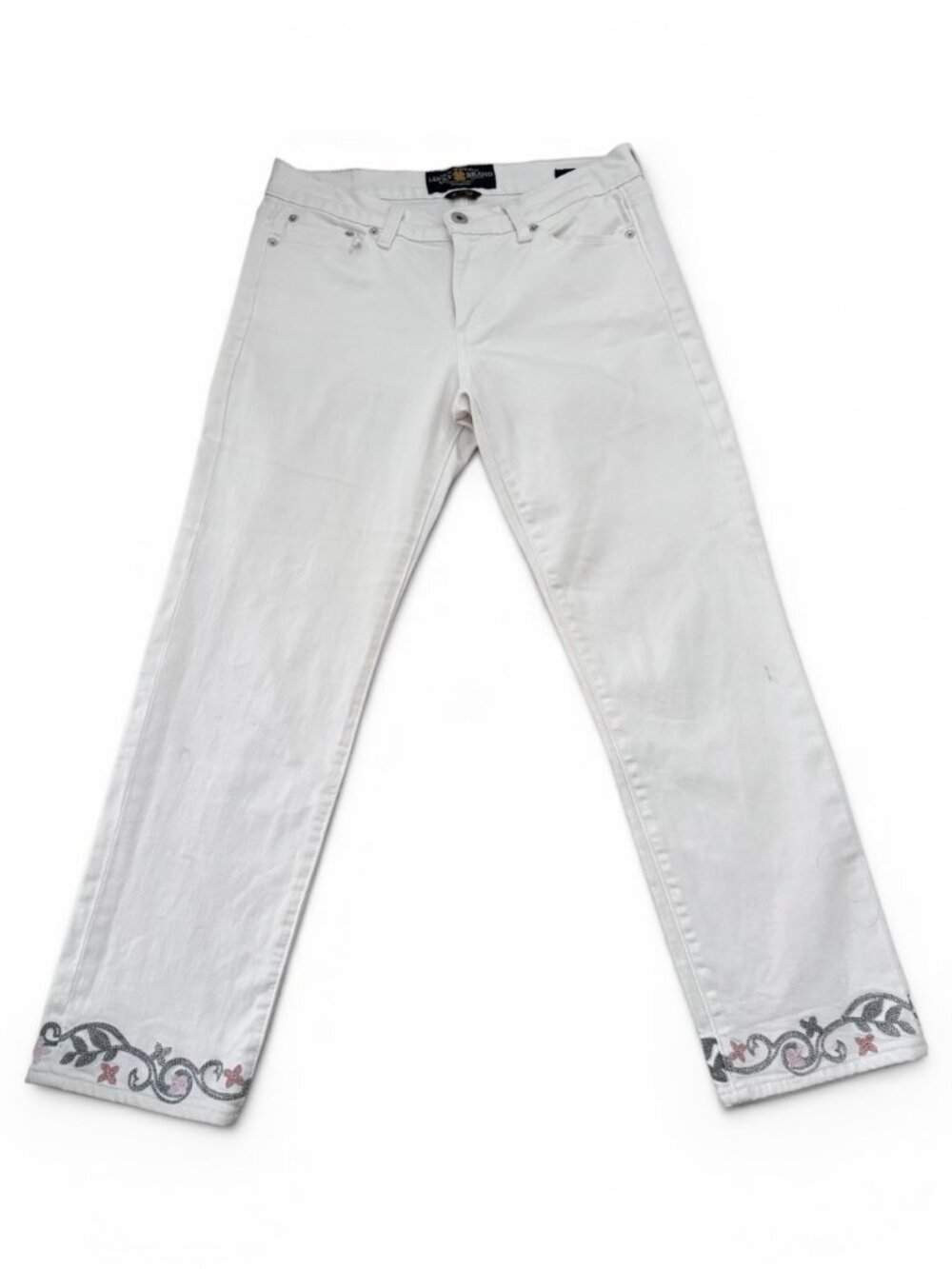 Lucky Brand Sweet Crop Jeans – White Embroidered Hem – Size 6/28